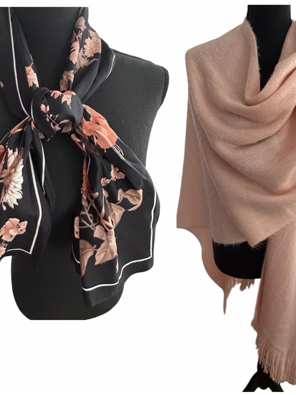 Black Floral Scarf & Blush Wrap Set